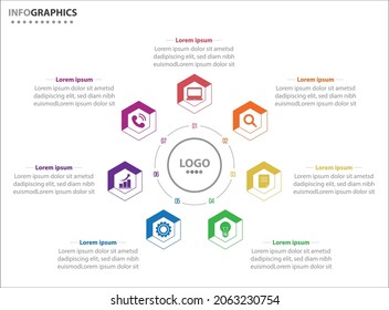 Circle infographic template with 7 options for presentations. Vector infographic design template. diagram, number options. Data visualization. Business concept with 7 steps, seven process.