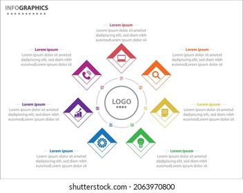 Circle Infografik Vorlage mit 7 Optionen für Präsentationen. Vektorgrafik-Design-Vorlage. Diagramm, Zahlenoptionen. Visualisierung von Daten. Business-Konzept mit 7 Schritten, sieben Prozessen.