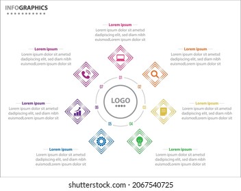 Circle infographic template with 7 options for presentations. Vector infographic design template. diagram, number options. Data visualization. Business concept with 7 steps, seven process.