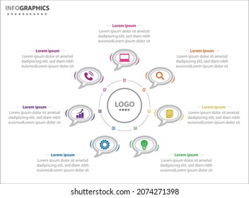 Plantilla de infografía circular con 7 opciones para presentaciones. Plantilla de diseño de infografía vectorial. diagrama, opciones de número. Visualización de datos. Concepto de negocio con 7 pasos, 7 procesos.