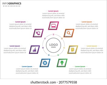 Circle infographic template with 7 options for presentations. Vector infographic design template. diagram, number options. Data visualization. Business concept with 7 steps, seven process.