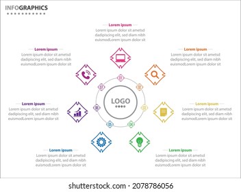 Circle infographic template with 7 options for presentations. Vector infographic design template. diagram, number options. Data visualization. Business concept with 7 steps, seven process.