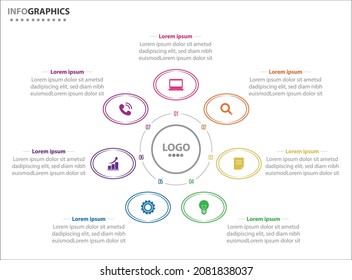 Circle infographic template with 7 options for presentations. Vector infographic design template. diagram, number options. Data visualization. Business concept with 7 steps, seven process.