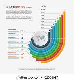 Circle infographic template with 8 options. Growing bar chart. Business concept. Vector illustration.