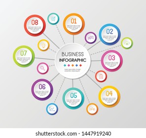 Circle infographic template with 8 steps. Vector