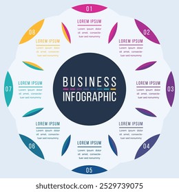 Circle Infographic template 8 steps, objects, elements or options infographic business design