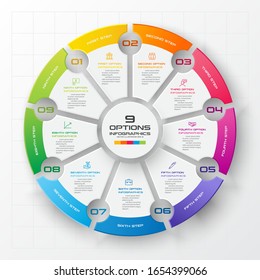 Circle infographic template with 9 options,Vector illustration.