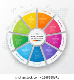 Circle infographic template with 9 options,Vector illustration.