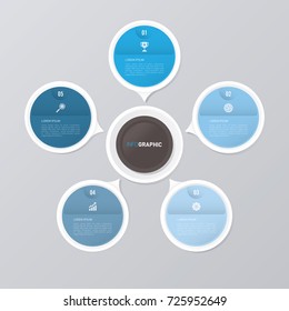 circle infographic template blue with 5 steps