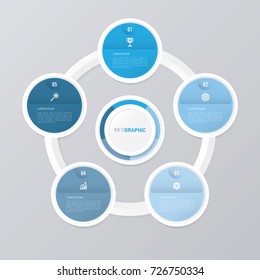 circle infographic template blue with 5 steps