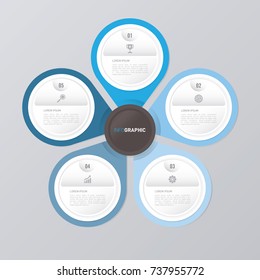 circle infographic template blue with 5 steps