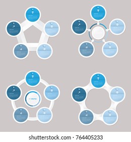 circle infographic template blue with 5 steps, set infographic Collection of 4 template
