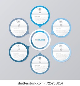 circle infographic template blue with 6 steps
