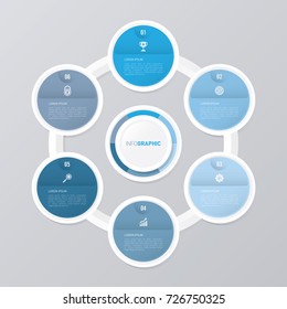 circle infographic template blue with 6 steps