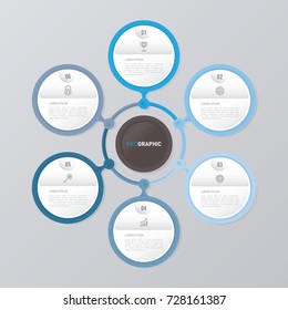 circle infographic template blue with 6 steps