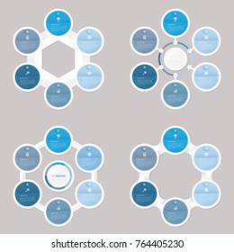 circle infographic template blue with 6 steps, set infographic Collection of 4 template
