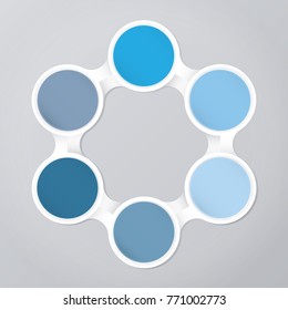 circle infographic template blue with 6 steps