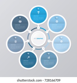 circle infographic template blue with 7 steps