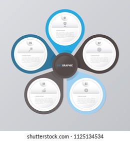 circle infographic template blue and black with 5 steps