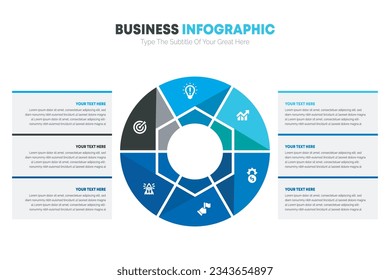 Circle infographic template with blue business chart and white icons Vector illustration