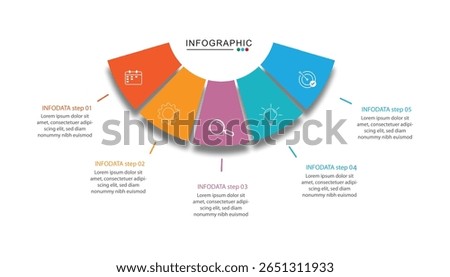 circle infographic template, bright timeline infographic, circural infographic, business strategy timeline, templates, whit 5 steps.