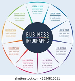 Circle Infographic template business information 9 objects, steps, elements or options infographic design