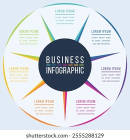 Circle Infographic template business information 7 objects, steps, elements or options infographic design