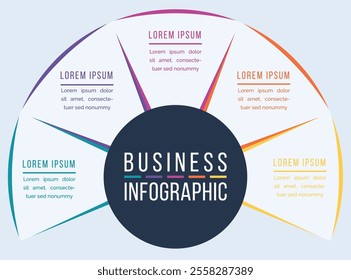 Circle Infographic template business information 5 objects, steps, elements or options infographic design