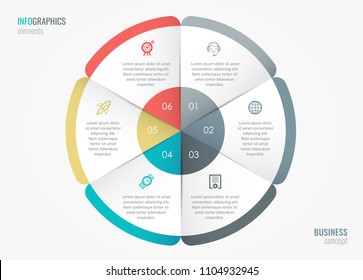 Circle infographic template. Can be used for cycling diagram, graph, presentation and round chart. Business concept with 6 options, parts, steps or processes.