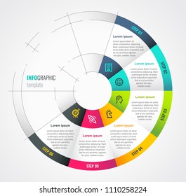 Circle infographic template. Can be used for cycling diagram, graph, presentation and round chart. Business concept with 6 options, parts, steps or processes.