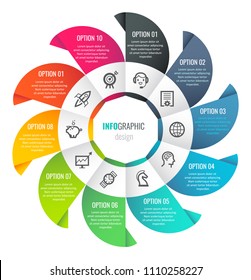 Circle infographic template. Can be used for cycling diagram, graph, presentation and round chart. Business concept with 10 options, parts, steps or processes.