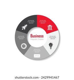 Circle infographic template for cycle diagram, graph, chart or web design. Business concept with 5 steps, options or processes. Isolated on white background.