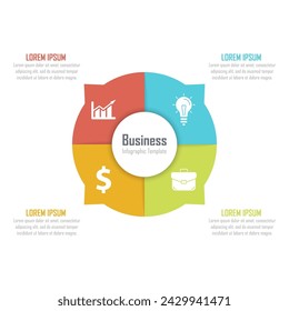 Plantilla infográfica de círculo para diagrama de ciclo, gráfico, gráfico o diseño web. Concepto de negocio con 4 pasos, opciones o procesos. Aislado sobre fondo blanco.