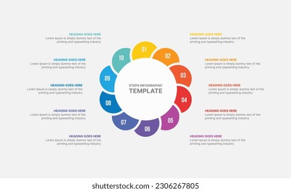 Diseño de plantillas de información de círculo con 10 pasos, diagrama de flujo de trabajo de procesos
