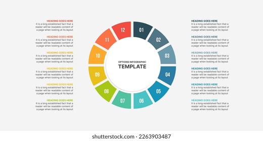 Circle Infografik, Template Design mit 12 Schritten oder Optionen, Workflow- oder Prozessdiagramm