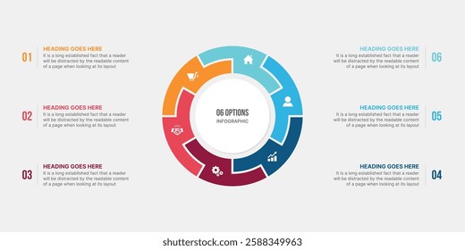 Circle Infographic Template Design With 6 Steps, Process Workflow Diagram