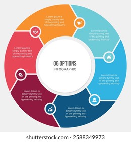 Circle Infographic Template Design With 6 Steps, Process Workflow Diagram