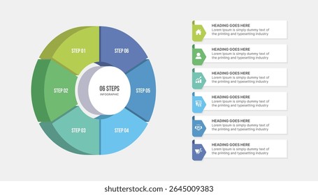 Circle Infographic Template Design mit 6 Schritten, Prozess-Workflow-Diagramm