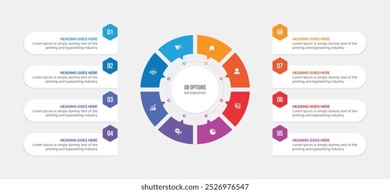 Circle Infographic Template Design With 8 Steps, Process Workflow Diagram