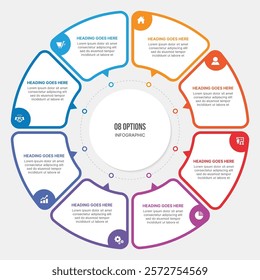 Circle Infographic Template Design With 8 Steps, Process Workflow Diagram