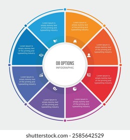 Circle Infographic Template Design With 8 Steps, Process Workflow Diagram