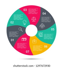 Circle for infographic. Template for diagram, graph, presentation and round chart. Business concept with 7 options, parts, steps or processes.