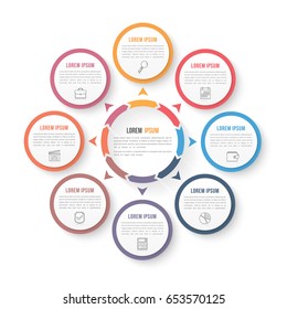 Circle Infographic Template With Eight Elements, Steps Or Options, Workflow Or Process Diagram, Data Vizualization, Vector Eps10 Illustration