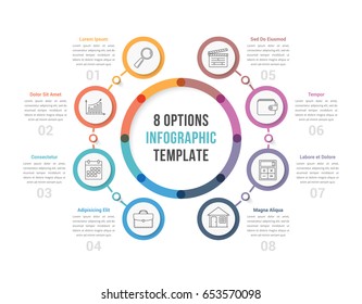 Circle Infographic Template With Eight Options, Workflow Or Process Diagram, Vector Eps10 Illustration