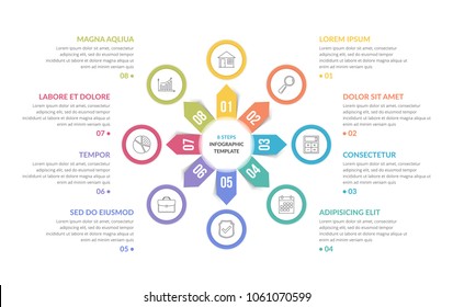 Circle infographic template with eight steps or options, process chart, creative business infographics, vector eps10 illustration