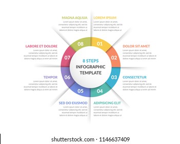 Circle infographic template with eight steps or options, process chart, vector eps10 illustration