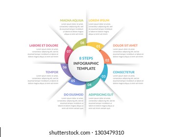 Circle infographic template with eight steps or options, process chart, vector eps10 illustration