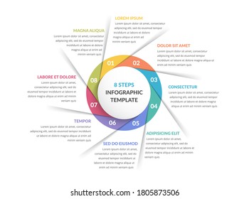 Circle infographic template with eight steps or options, workflow, process chart, vector eps10 illustration