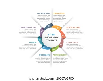 Circle infographic template with eight steps or options, process chart, vector eps10 illustration
