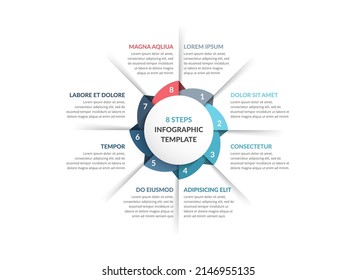 Circle infographic template with eight steps or options, process chart, vector eps10 illustration